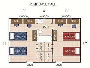University of Central Missouri 学生寮の部屋イメージ